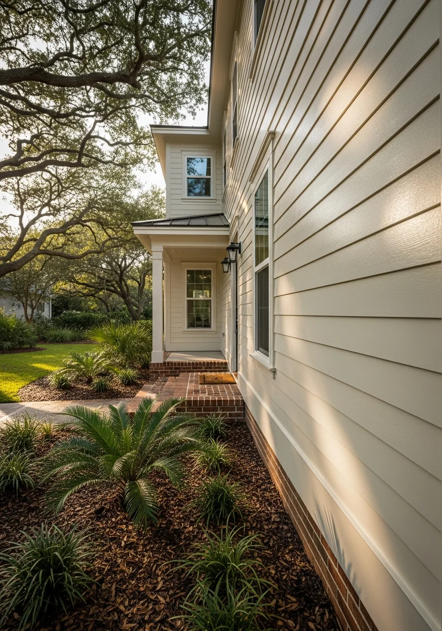 Close-up of a Mount Pleasant home exterior with manicured landscaping and welcoming entrance.